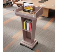 WxuuLTGJR Auditorium Podium Stand Wooden Pulpit Desk Reading Lectern for Churches Rose Gold Floor-Standing Hostess Stand with Lockable Wheels
