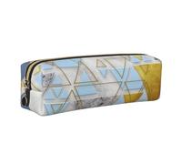 WXWJSHMGC Abstract Geometric Pattern Print Leather Pencil Case Simple,with Metallic Zipper Pocket,Storage Pouch for Girls Boys Student College Middle School