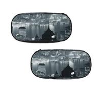 WXWJSHMGC Aerial Night of View Hong Kong Print Pencil Bag Large Pouch Bag with 3 Compartments Pen Case Card Coin Holder for Boys Girls School Stationery