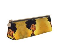 WXWJSHMGC African American Black Gir Print Leather Pencil Case,Fountain Pen Case,Personalised Portable Big Capacity Study Pencil Case for Secondary School Girls Boys