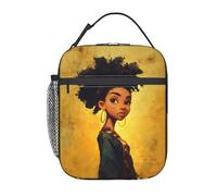 WXWJSHMGC African American Black Gir Print Lunch Bag,Reusable and Waterproof Lunchbox, Insulated Lunchbag with Mesh Bag for School, Travel, Picnic