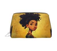WXWJSHMGC African American Black Gir Print Makeup Bag Portable Leather Waterproof Cosmetic Bag Clutch Makeup Brush Bag (6.7x4.3in)