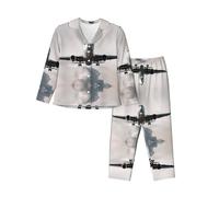 WXWJSHMGC Airplane Art Print Long Sleeve Long Pants Pajamas For Women Women'S Pajama Sets 2-Piece Cozy Lounge Sets Housecoat Black