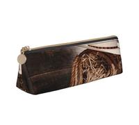 WXWJSHMGC American West Rodeo Hat Print Leather Pencil Case,Fountain Pen Case,Personalised Portable Big Capacity Study Pencil Case for Secondary School Girls Boys
