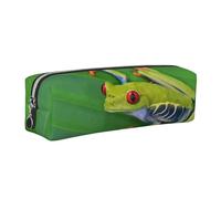 WXWJSHMGC Animal Frog Leaf Leaves Print Leather Pencil Case Simple,with Metallic Zipper Pocket,Storage Pouch for Girls Boys Student College Middle School