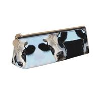 WXWJSHMGC Animal Funny Cow Head Black White Print Leather Pencil Case,Fountain Pen Case,Personalised Portable Big Capacity Study Pencil Case for Secondary School Girls Boys