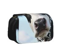 WXWJSHMGC Animal Funny Cow Head Black White Print Pen Case Bag - Portable Double Layer Storage Pencil Bag for Child, Girls, Boys and Adults