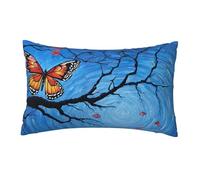 WXWJSHMGC Art Blue Dragonfly Print Cushion Cover Linen Fabric For Couch Bed Sofa Car Waist Throw Pillow Cover 12 X 20 Inch Pillow Case 30 X 50 Cm