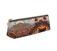 WXWJSHMGC Autumn Rice Fields Print Leather Pencil Case,Fountain Pen Case,Personalised Portable Big Capacity Study Pencil Case for Secondary School Girls Boys