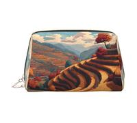 WXWJSHMGC Autumn Rice Fields Print Makeup Bag Portable Leather Waterproof Cosmetic Bag Clutch Makeup Brush Bag (6.7x4.3in)