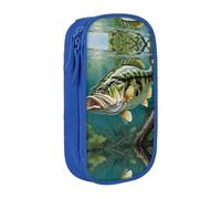 WXWJSHMGC Bass Fishing Wave Print Large Capacity Double Layer Pencil Case with Zipper - Durable Fabric School Pouch for Pens,- Ideal for Students