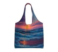 WXWJSHMGC Beach Sunset Ocean Waves Print Canvas Tote Bag For Women - Printed Large Shopper Bag With Long Handle, Eco-Friendly Commuting Work Bag