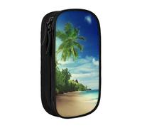 WXWJSHMGC Beach Sunset Tranquil Print Large Capacity Double Layer Pencil Case with Zipper - Durable Fabric School Pouch for Pens,- Ideal for Students