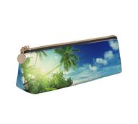 WXWJSHMGC Beach Sunset Tranquil Print Leather Pencil Case,Fountain Pen Case,Personalised Portable Big Capacity Study Pencil Case for Secondary School Girls Boys