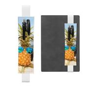 WXWJSHMGC Beach Two Pineapples Sea Print 2pcs Adjustable Elastic Band Pen Holder Pu Leather Pen Sleeve Pouch for Hardcover Journals, Notebooks for Back to School Gift