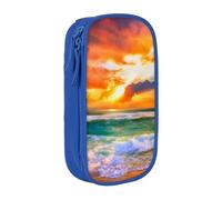WXWJSHMGC Beautiful Beach at Sunset Print Large Capacity Double Layer Pencil Case with Zipper - Durable Fabric School Pouch for Pens,- Ideal for Students