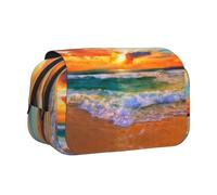 WXWJSHMGC Beautiful Beach at Sunset Print Pen Case Bag - Portable Double Layer Storage Pencil Bag for Child, Girls, Boys and Adults