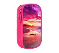WXWJSHMGC Beautiful Beach Sunset Print Large Capacity Double Layer Pencil Case with Zipper - Durable Fabric School Pouch for Pens,- Ideal for Students