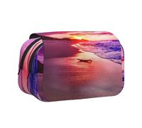 WXWJSHMGC Beautiful Beach Sunset Print Pen Case Bag - Portable Double Layer Storage Pencil Bag for Child, Girls, Boys and Adults