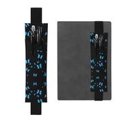 WXWJSHMGC Beautiful Blue Butterfly Print 2pcs Adjustable Elastic Band Pen Holder Pu Leather Pen Sleeve Pouch for Hardcover Journals, Notebooks for Back to School Gift