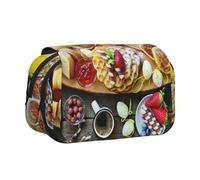WXWJSHMGC Beautiful Breakfast Print Pen Case Bag - Portable Double Layer Storage Pencil Bag for Child, Girls, Boys and Adults