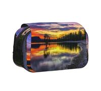 WXWJSHMGC Beautiful Dusk Lake Print Pen Case Bag - Portable Double Layer Storage Pencil Bag for Child, Girls, Boys and Adults