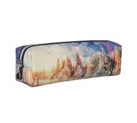 WXWJSHMGC Beautiful Landscape Trees Snow Flakes Print Leather Pencil Case Simple,with Metallic Zipper Pocket,Storage Pouch for Girls Boys Student College Middle School