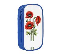 WXWJSHMGC Beautiful Poppy Flower Ink Print Large Capacity Double Layer Pencil Case with Zipper â€“ Durable Fabric School Pouch for Pens,â€“ Ideal for Students