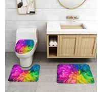 WXWJSHMGC Beautiful Rainbow Flowers Chrysanthemums print 3 Piece Super Plush Non-Slip Bath Mat Rug Set Toilet Carpet Rugs