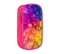 WXWJSHMGC Beautiful Rainbow Flowers Chrysanthemums Print Large Capacity Double Layer Pencil Case with Zipper â€“ Durable Fabric School Pouch for Pens,â€“ Ideal for Students