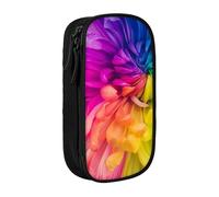 WXWJSHMGC Beautiful Rainbow Flowers Chrysanthemums Print Large Capacity Double Layer Pencil Case with Zipper â€“ Durable Fabric School Pouch for Pens,â€“ Ideal for Students
