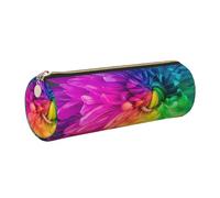 WXWJSHMGC Beautiful Rainbow Flowers Chrysanthemums Print Leather Pencil Case Zipper Pen Makeup Cosmetic Holder Pouch Stationery Bag for School, Work, Office