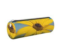 WXWJSHMGC Beautiful Sunflower Print Leather Pencil Case Zipper Pen Makeup Cosmetic Holder Pouch Stationery Bag for School, Work, Office