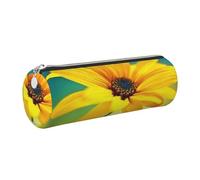 WXWJSHMGC Beautiful Sunflower Print Leather Pencil Case Zipper Pen Makeup Cosmetic Holder Pouch Stationery Bag for School, Work, Office