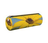 WXWJSHMGC Beautiful Sunflower Print Leather Pencil Case Zipper Pen Makeup Cosmetic Holder Pouch Stationery Bag for School, Work, Office