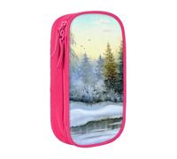 WXWJSHMGC Beautiful Winter Print Large Capacity Double Layer Pencil Case with Zipper - Durable Fabric School Pouch for Pens,- Ideal for Students