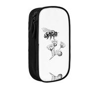 WXWJSHMGC Bee Love Print Large Capacity Double Layer Pencil Case with Zipper â€“ Durable Fabric School Pouch for Pens,â€“ Ideal for Students