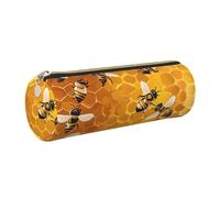 WXWJSHMGC Bee On Comb Print Leather Pencil Case Zipper Pen Makeup Cosmetic Holder Pouch Stationery Bag for School, Work, Office