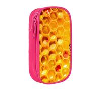 WXWJSHMGC Bee On Honeycomb Print Large Capacity Double Layer Pencil Case with Zipper - Durable Fabric School Pouch for Pens,- Ideal for Students