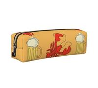 WXWJSHMGC Beer and Crawfish Pattern Print Leather Pencil Case Simple,with Metallic Zipper Pocket,Storage Pouch for Girls Boys Student College Middle School