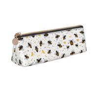 WXWJSHMGC Bees and Honey Print Leather Pencil Case,Fountain Pen Case,Personalised Portable Big Capacity Study Pencil Case for Secondary School Girls Boys