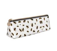 WXWJSHMGC Bees and Honey Print Leather Pencil Case,Fountain Pen Case,Personalised Portable Big Capacity Study Pencil Case for Secondary School Girls Boys