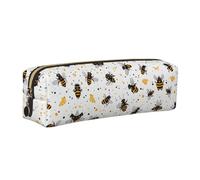 WXWJSHMGC Bees and Honey Print Leather Pencil Case Simple,with Metallic Zipper Pocket,Storage Pouch for Girls Boys Student College Middle School