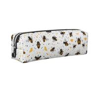 WXWJSHMGC Bees and Honey Print Leather Pencil Case Simple,with Metallic Zipper Pocket,Storage Pouch for Girls Boys Student College Middle School