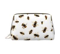WXWJSHMGC Bees and Honey Print Makeup Bag Portable Leather Waterproof Cosmetic Bag Clutch Makeup Brush Bag (6.7x4.3in)