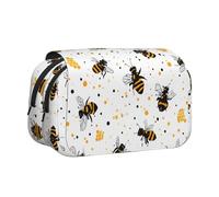 WXWJSHMGC Bees and Honey Print Pen Case Bag - Portable Double Layer Storage Pencil Bag for Child, Girls, Boys and Adults