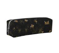 WXWJSHMGC Bees and Honeycomb Print Leather Pencil Case Simple,with Metallic Zipper Pocket,Storage Pouch for Girls Boys Student College Middle School
