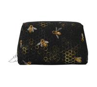 WXWJSHMGC Bees and Honeycomb Print Makeup Bag Portable Leather Waterproof Cosmetic Bag Clutch Makeup Brush Bag (6.7x4.3in)