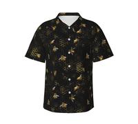 WXWJSHMGC Bees and Honeycomb Print Men's Shirt Short Sleeves Button Down Summer Tropical Holiday Beach Shirt Black