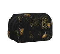 WXWJSHMGC Bees and Honeycomb Print Pen Case Bag - Portable Double Layer Storage Pencil Bag for Child, Girls, Boys and Adults